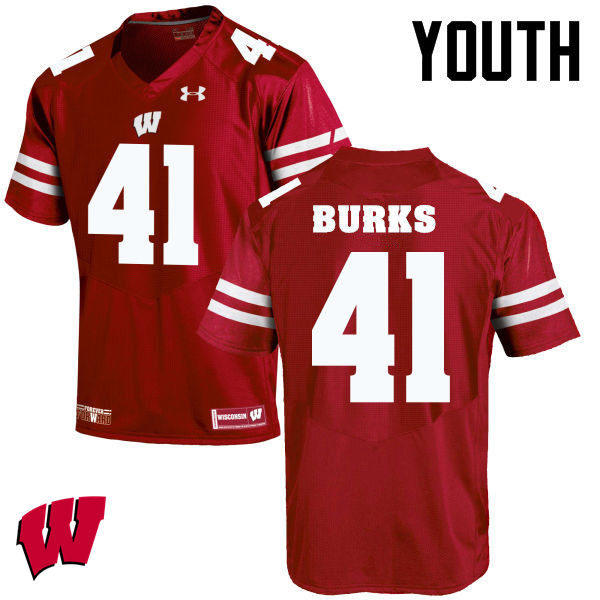 Youth Winsconsin Badgers #41 Noah Burks College Football Jerseys-Red - Click Image to Close